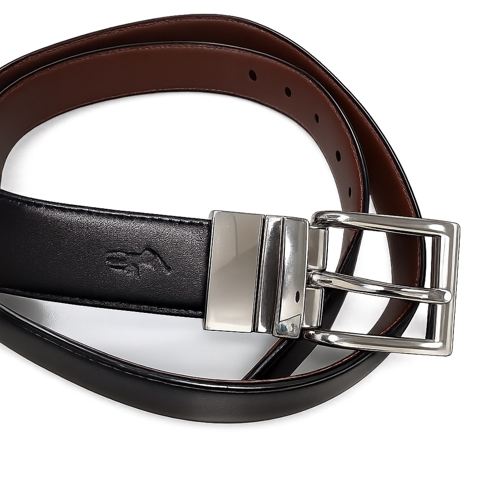 Polo Ralph Lauren Men’s Reversible Leather Belt Black Brown Silver Buckle NWT 42